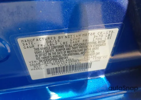 2016 Nissan Versa Note S (Sr)/S Plus/Sl/Sr/Sv from USA, damaged, VIN 3N1CE2CP0GL355141